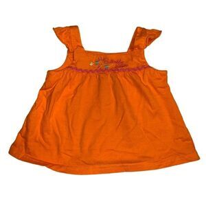 Orange flutter sleeve tank top shirt with Butterfly Pattern